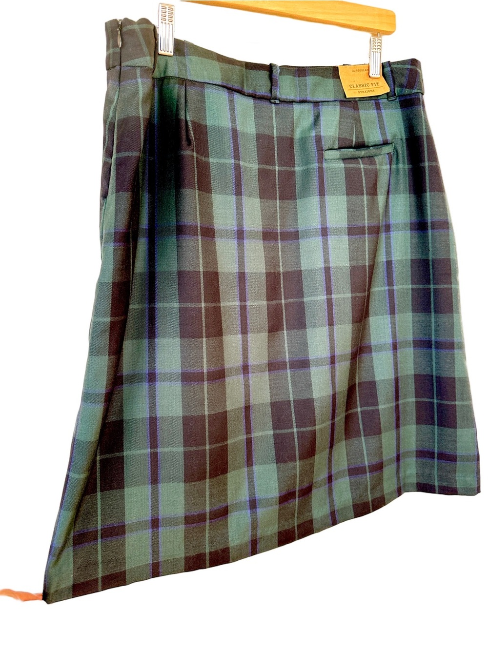 L.L. Bean Plaid A-Line Skirt in Green and Black, , Classic Fit, 💯 Wool, NWT